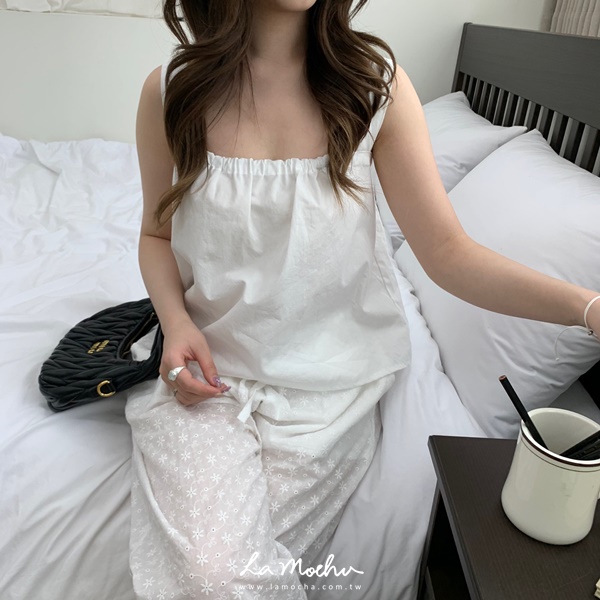 粗肩綁帶襯衫布上衣